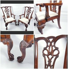 RARE PAIR OF MID 20TH CENTURY STYLE CARVED MAHOGANY ARMCHAIRS FREE UK DELIVERY 