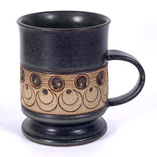 Jersey Pottery Abstract Pattern Mug Stoneware Brown Green Impressed Vintage 70s