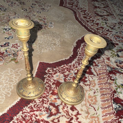 Pair brass candlesticks - pair,