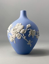 Wedgwood Blue Jasperware Magnolia Blossom 14cm Vase Made In England