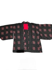Vintage Japanese Robe. Kimono. Haori. Black. Dressing gown. Sz up to 14 Small