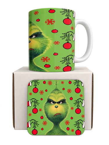 Grinch christmas mug coaster - grinch,