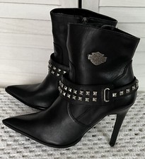 Harley Davidson Black Leather Studded Sexy Boots 4.5 heels size UK7 🌹