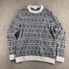 Armor Lux Jumper Men's Size Large Navy Off-White Jacquard Crewneck Long Sleeve