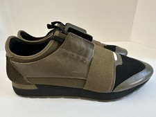 Balenciaga Race Runner Shoes Size 45 Olive Green Blk Mesh Green Leather Sneakers