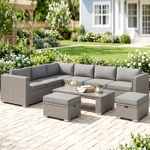Pcs rattan corner sofa - 6,