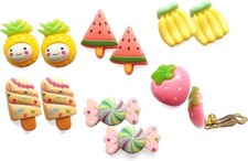 Children's Kids CLIP ON Earrings Studs - Fruits Candy Xmas Bday Gift Box Set UK