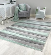 New Small Large Duck Egg Blue Silver Grey Wave Design Area Rugs Runners Mats