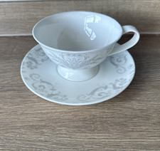 Laura Ashley Cup & Saucer Silver Josette Floral Fine Bone China