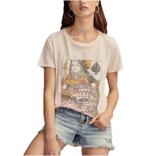 Lucky Brand Queen of Spades Classic Crew Tee Women's Size Small Soft Pink
