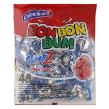 Colombina Bon Bon Bum Watermelon Bubble Gum Lollipops – Pack of 48