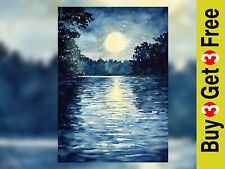 Moonlit Lake Reflection 5"x7"