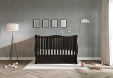 New Black Sleigh GILBERT Baby Cot Bed Drawer – optional Fibre Mattress 140x70x10