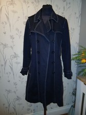 Hobbs London Navy Blue Trench Coat UK 14 White Contrast Stitch Double Breasted