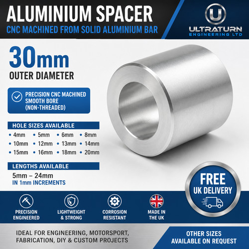 30mm aluminium spacer bush - od,