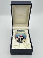 Boxed Moorcroft enamel lidded pot Claremont Toadstool pattern, W Moorcroft