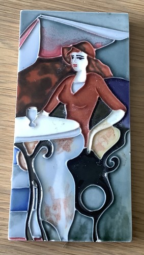 Vintage painted tile seated - vintage,