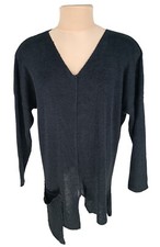 Zuza Bart Womens Black Knit Long Sleeve Asymmetric Lagenlook Sweater Size M/L