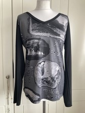 Desigual Y2K Black Grey Slinky Long Sleeved  Print top 14-16