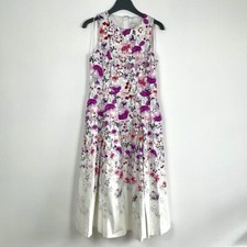 Monsoon Floral Dress Size 14 Purple Sleeveless Midi Botanical Pleated Skirt