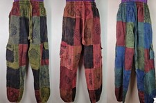 S-5XL Patchwork Cotton Combat Trousers Hippy Boho Pants Festival Casual HT26