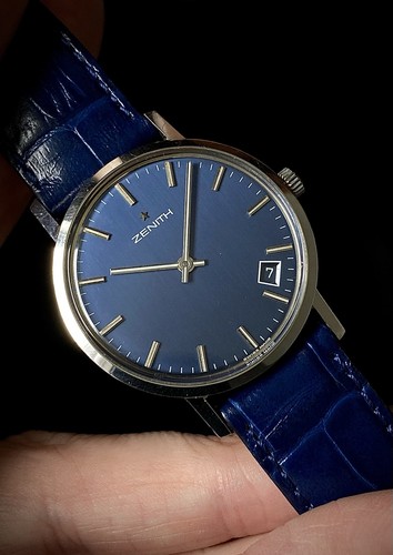 1970s zenith steel blue dial - zenith,