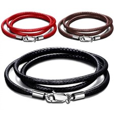 BLACK COFFEE BROWN BRAIDED PU WAX LEATHER CORD NECKLACE STAINLESS STEEL CLASP