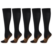 5 Pairs Copper Compression Socks 20-30mmHg Graduated Support Mens Womens S/M-XXL