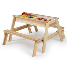 COSTWAY Kids Picnic Table 4 in 1 Wooden Table& Bench Set w/Removable Top-Natural