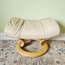 Ekornes Stressless Leather Footstool Beige Cream Light Wood Reclining Stool