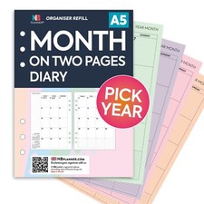 2026 | 2027 Filofax A5 COMPATIBLE Month on two pages diary organiser refill