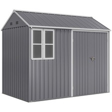 Outsunny 8x6ft Metal Garden Shed Outdoor Storage Shed w/ Doors Window, Grey