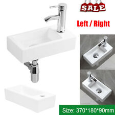 Small Compact Bathroom Cloakroom Hand Wash Basin Sink Ceramic Wall Hung Left