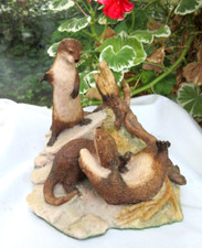 Otter Big Babies Playing Together Statuette Completely Adoreable Hand Painted