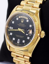 Rolex President Day-Date 18038 18K Yellow Gold Baguettes Diamond Dial MINT