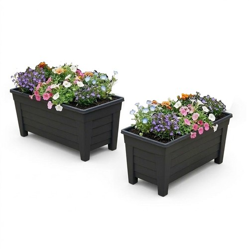 Black trough planter 55cm - black,