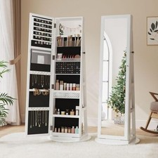 Jewelry Storage Cabinet Full-Length Mirror Lockable 360° Swivel Armoire Shelf