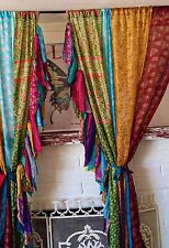 2 Pcs of Indian Curtain Saree Silk Curtain Sari Boho Curtain Gypsy Curtain Hippy
