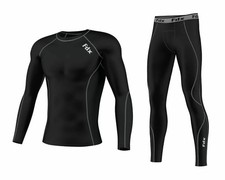 FDX Mens Compression Armour Base layer Top Skin Fit + compression Leggings set 
