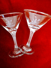 Pair Limited Edition Babycham Martini Glasses Twisted Stem Collectable 1980’s