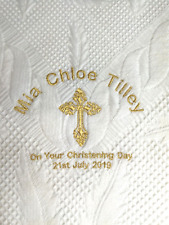 Personalised Baby Shawl Blanket Embroidered Name Date Christening / Baptism gift