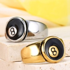 Men's Signet Ring Stainless Steel Billiard 8 Ball Lucky Gothic Biker Statement 