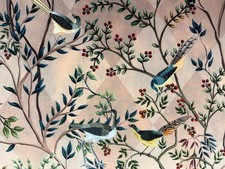 Velvet Fabric Harlequin Birds Vintage  Pink Curtain Blind Upholstery