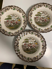 3 x Vintage Myotts Country Life soup bowls, english scene hand engraved