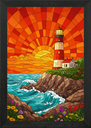 Stained glass lighthouse - stained,