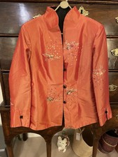 Women’s Chinese Style Burnt Orange Silk Jacket with Mandarin Collar Size14