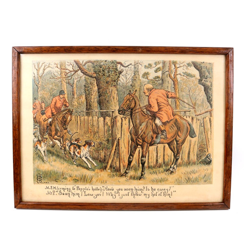 Hunting scene chromolithograph - hunting,