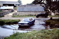 SEP 1979 Car Driving Through Water Ford Cortina Kodachrome Slide CC-D