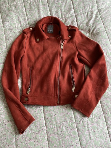 Rust faux suede biker - faux,