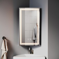 Bathroom Mirror Cabinet with Demister Shaver Socket 3 LED Lights Corner Storage